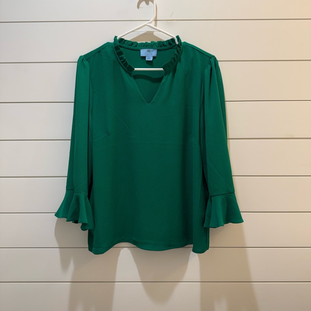 CeCe Green Ruffle Sleeve Blouse